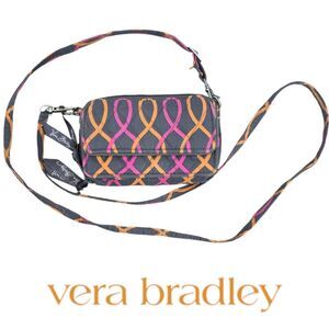 Vera Bradley Women's Small Crossbody Wallet Jazzy Swirl Pattern Gray Pink Orange